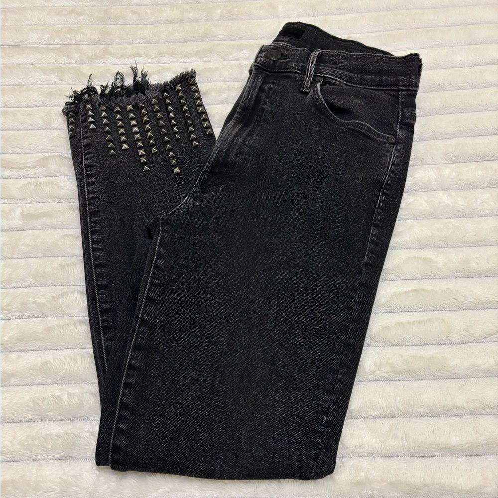 MOTHER The Stunner Zip Ankle Step Fray Jeans black high rise skinny denim sz 27